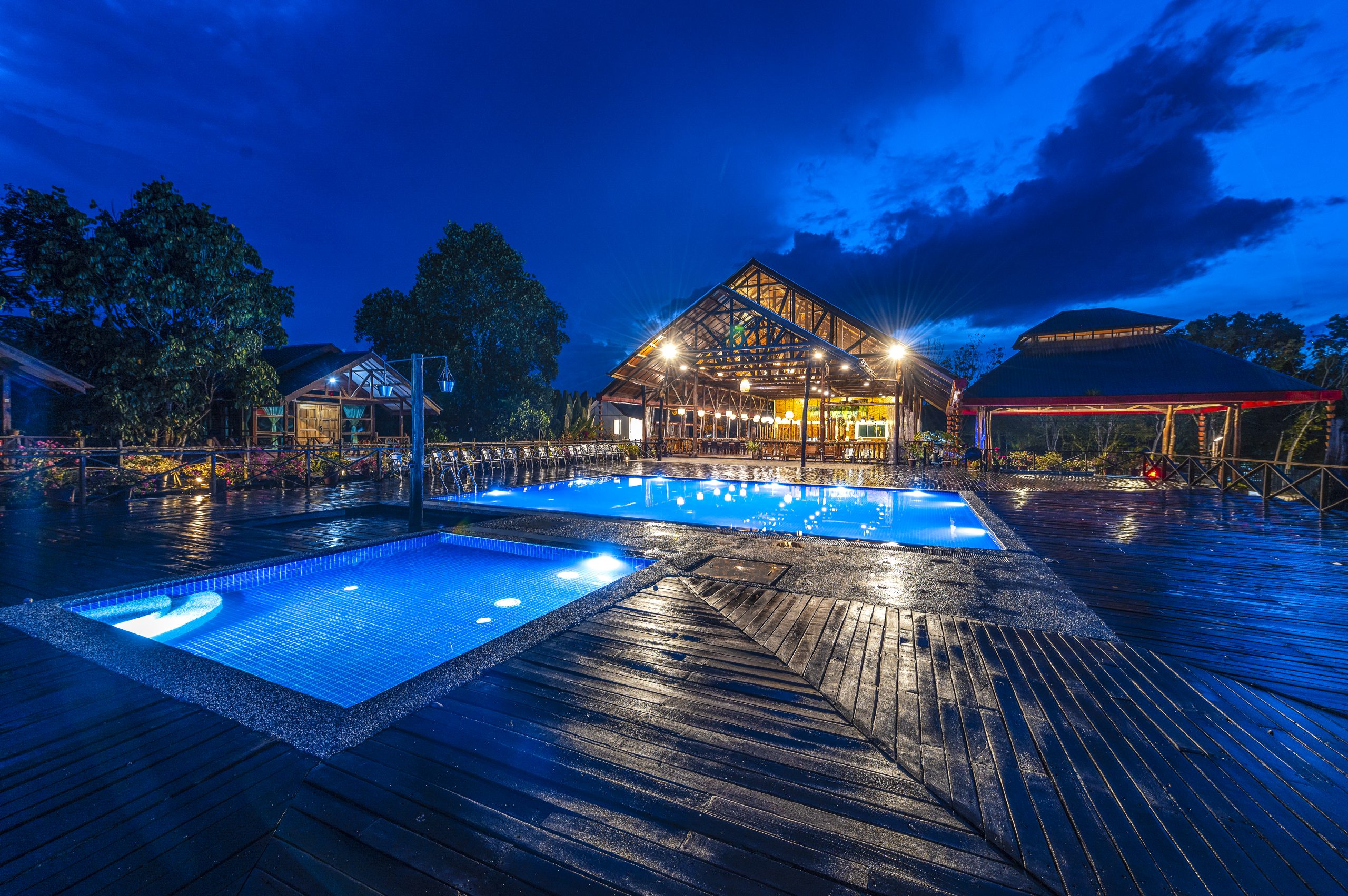 pool night view at borneo sepilok rainforest resort